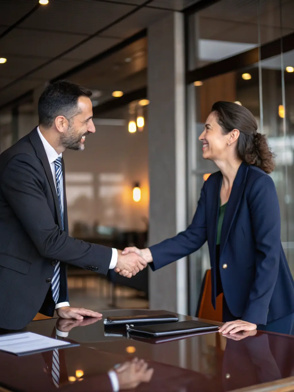 A professional photograph of a handshake between two people in business attire, symbolizing an agreement on a commercial property deal in West Texas.
